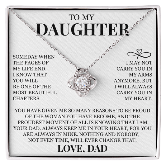 To My Daughter "I Will Always Carry You In My Heart" Love Knot Necklace