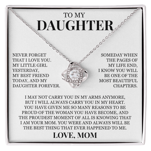 To My Daughter "Never Forget That I Love You" Love Knot Necklace