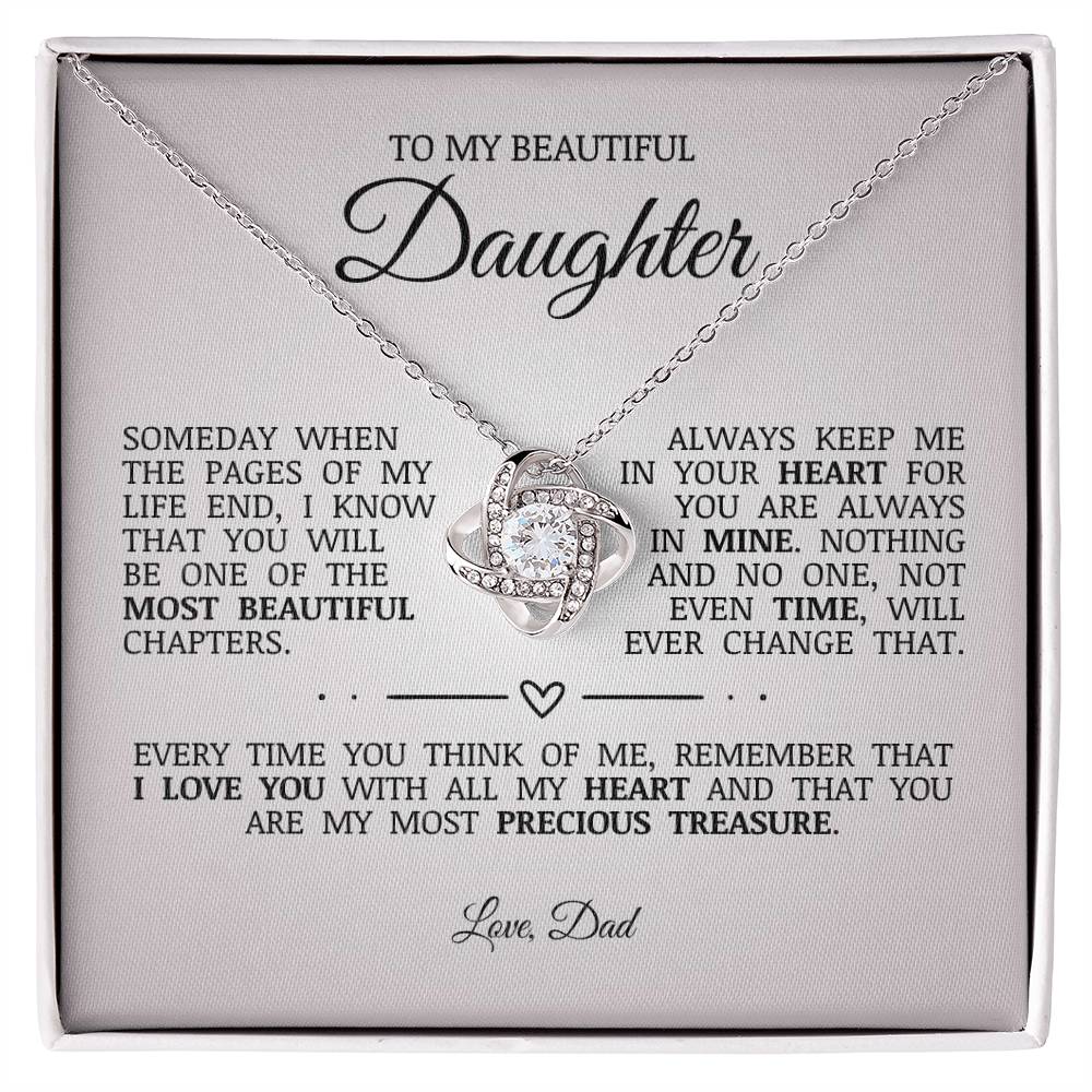 To My Beautiful Daughter "Always Keep Me In Your Heart" Love Knot Necklace