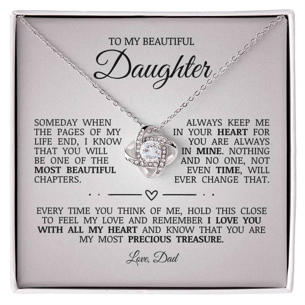 To My Beautiful Daughter "Always Keep Me In Your Heart" Love Knot Necklace
