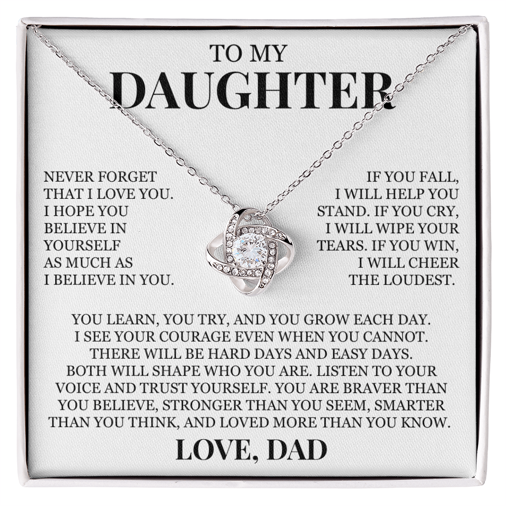 To My Daughter "Never Forget That I Love You" Love Knot Necklace