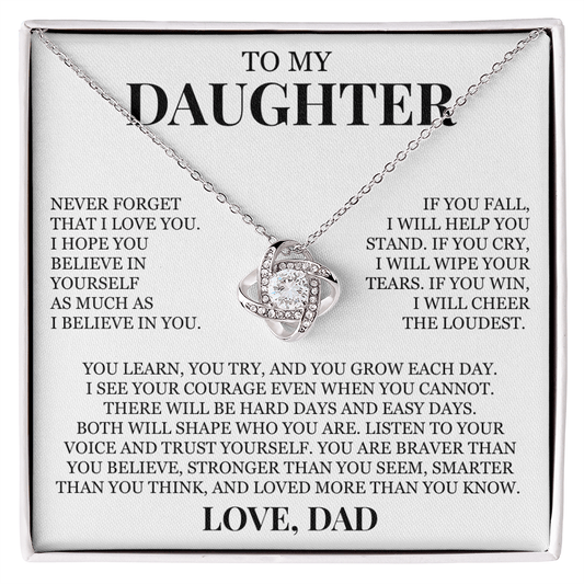 To My Daughter "Never Forget That I Love You" Love Knot Necklace