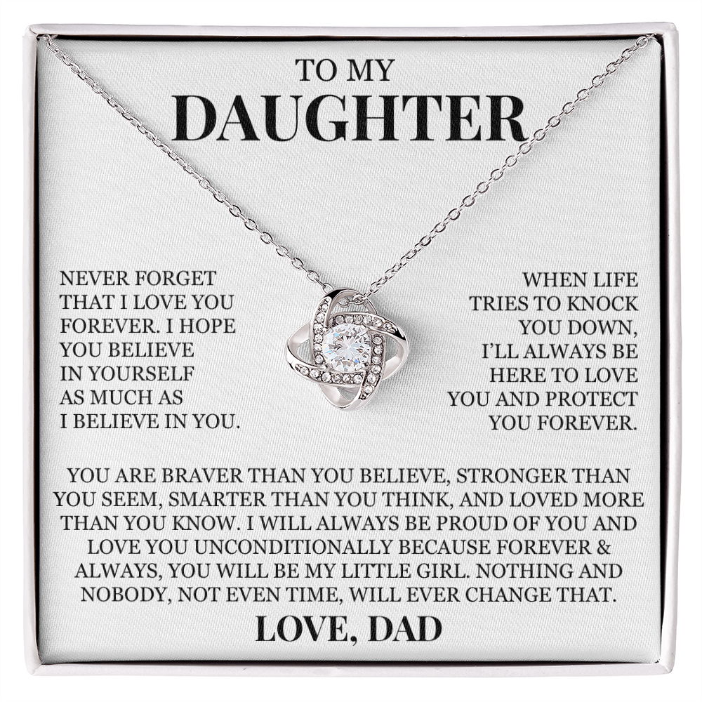 To My Daughter "Never Forget That I Love You" Love Knot Necklace