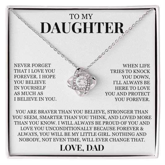 To My Daughter "Never Forget That I Love You" Love Knot Necklace