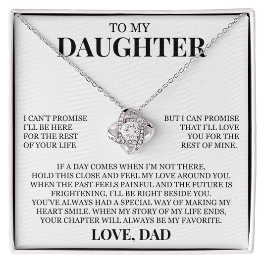 To My Daughter "Hold This Close and Feel My Love" Love Knot Necklace