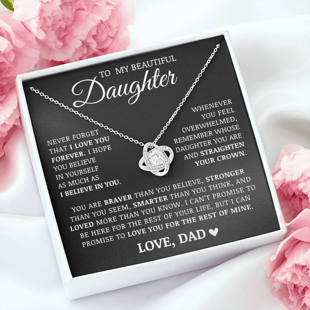 To My Beautiful Daughter "Believe In Yourself" Love Knot Necklace