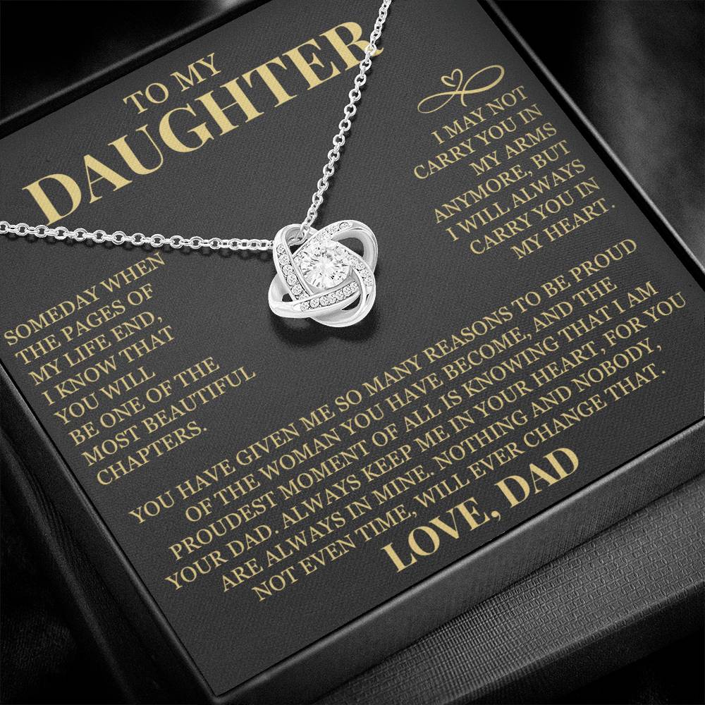 To My Daughter "I Will Always Carry You In My Heart" Love Knot Necklace
