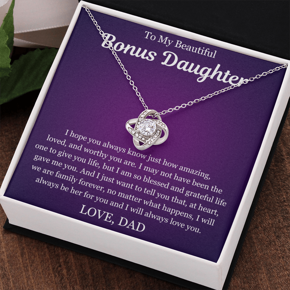 To My Beautiful Bonus Daughter - Love Knot Necklace
