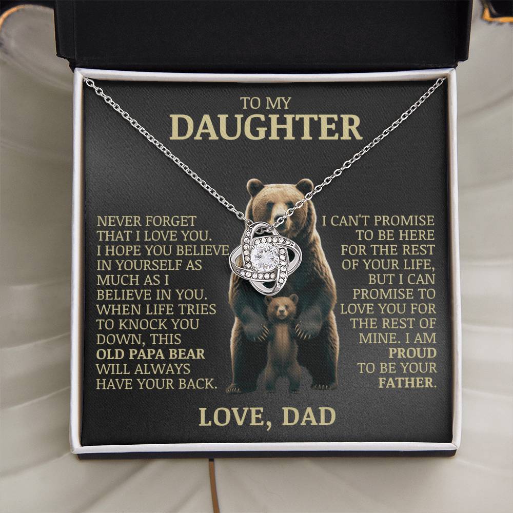 To My Daughter "Papa Bear Will Always Have Your Back" Love Knot Necklace