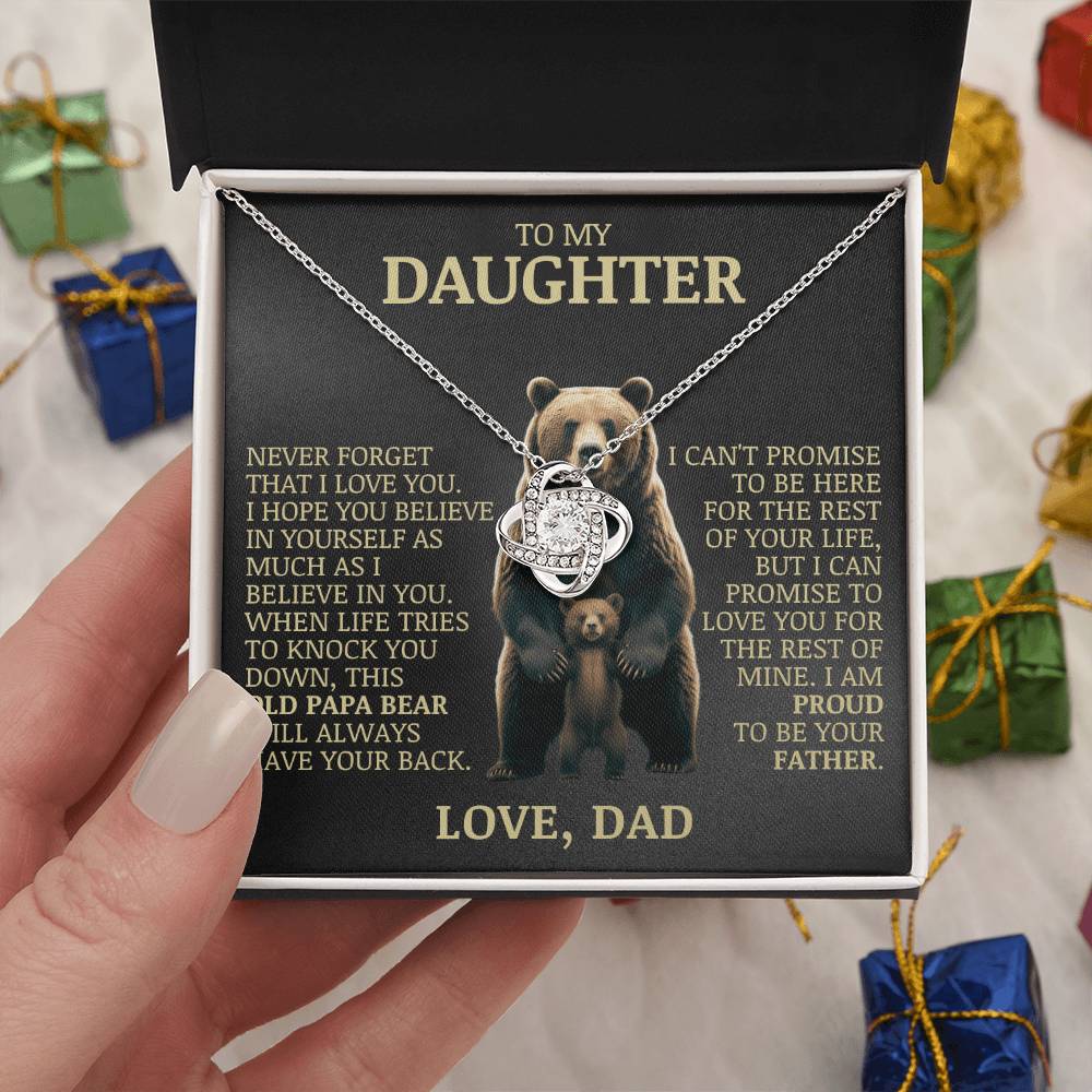 To My Daughter "Papa Bear Will Always Have Your Back" Love Knot Necklace