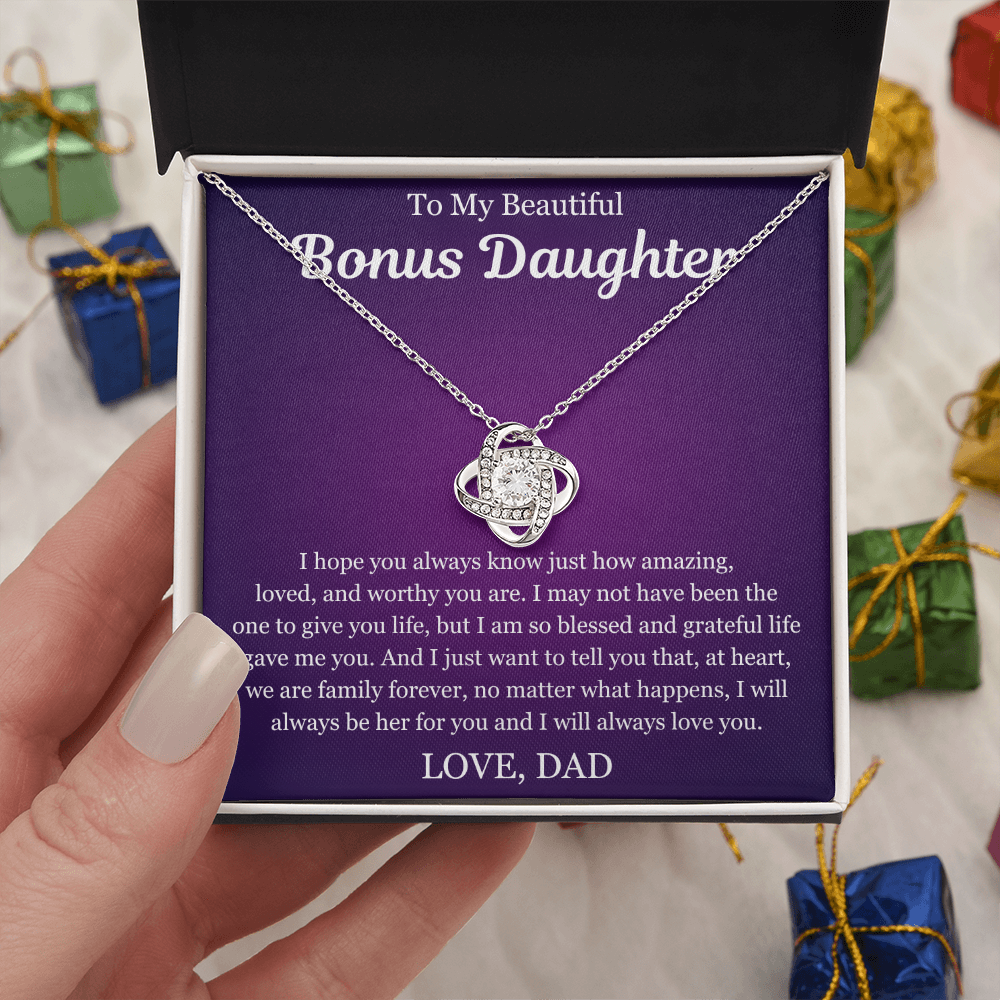 To My Beautiful Bonus Daughter - Love Knot Necklace