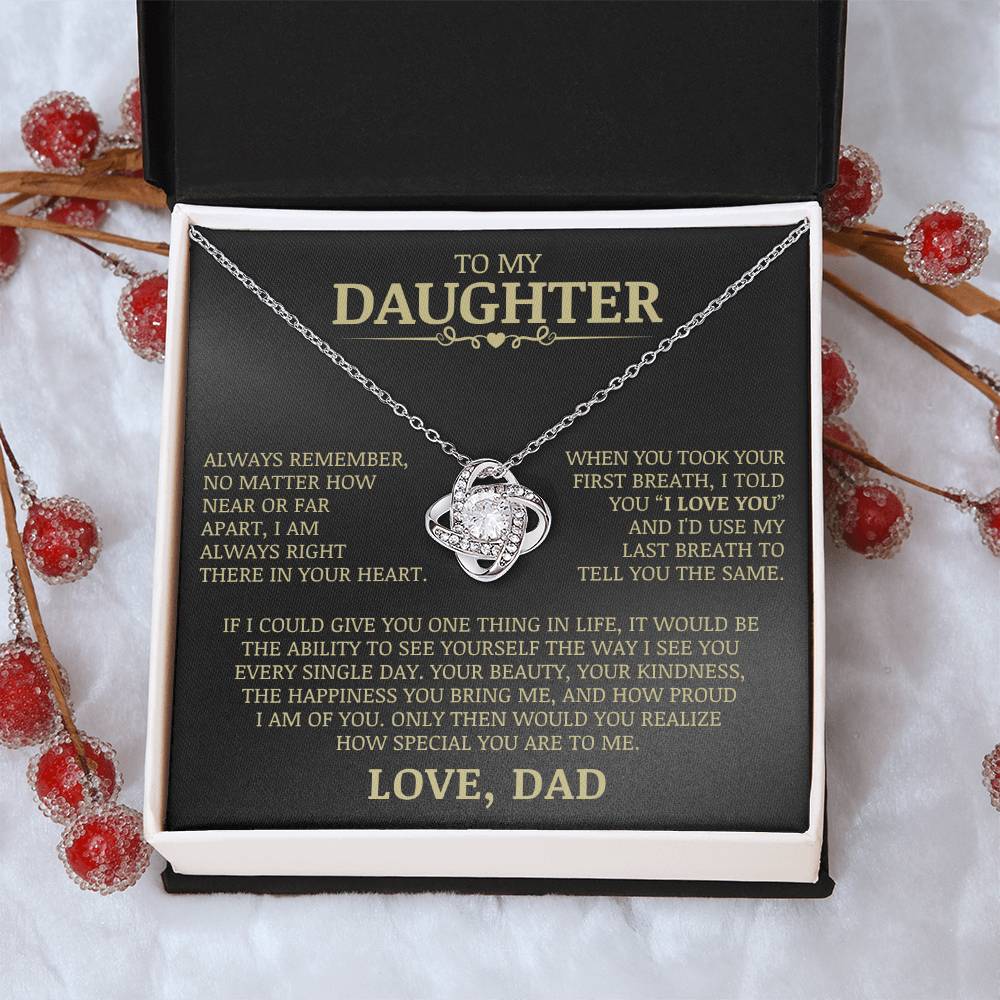 To My Daughter "Always Right There In Your Heart" Love Knot Necklace