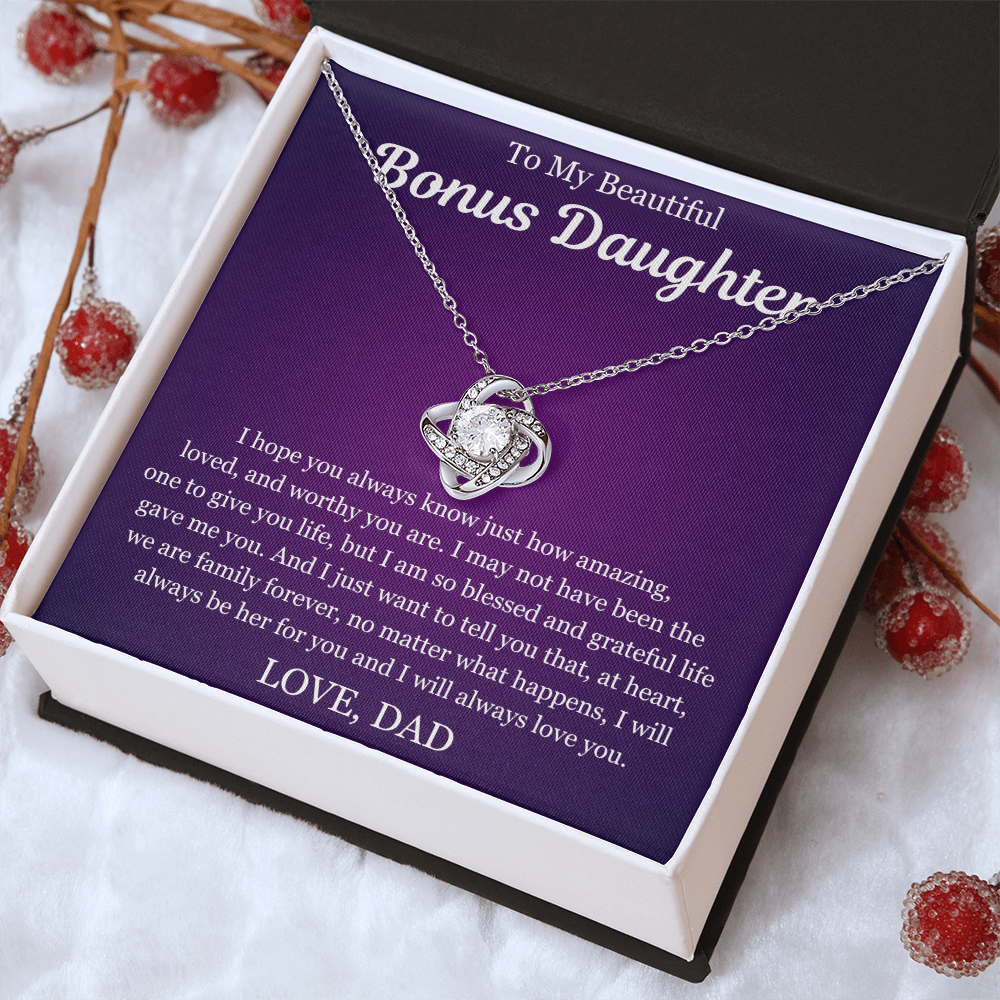To My Beautiful Bonus Daughter - Love Knot Necklace