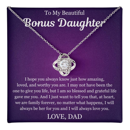 To My Beautiful Bonus Daughter - Love Knot Necklace