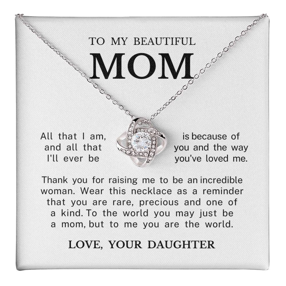 To My Beautiful Mom "You Are The World" Love Knot Necklace