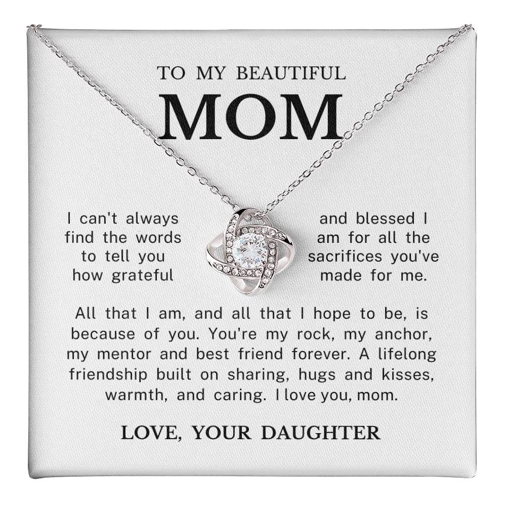 To My Beautiful Mom "I Love You" Love Knot Necklace