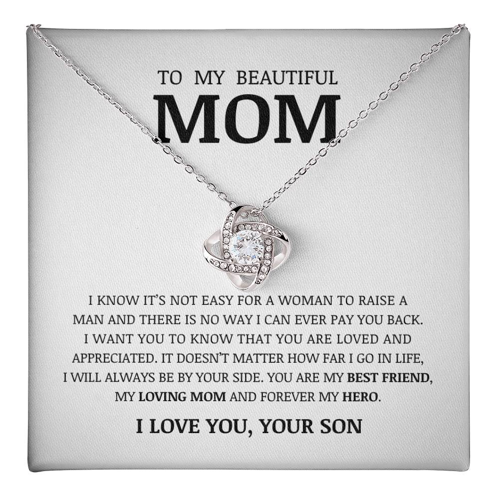 To My Beautiful Mom, Love Knot Necklace
