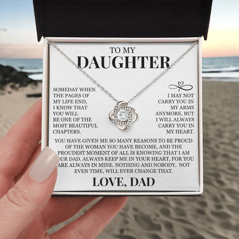 To My Daughter "I Will Always Carry You In My Heart" Love Knot Necklace