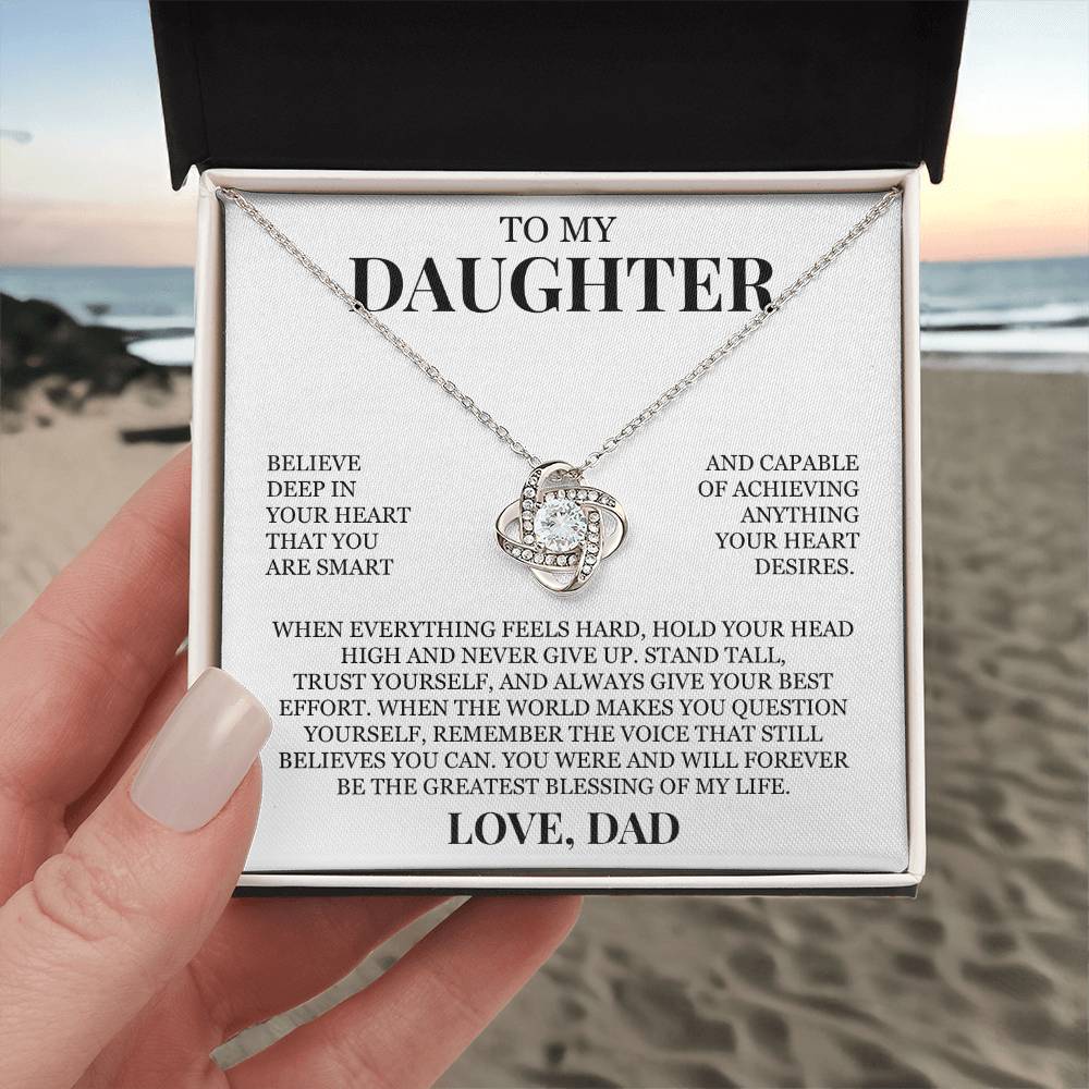 To My Daughter "Hold Your Head High" Love Knot Necklace