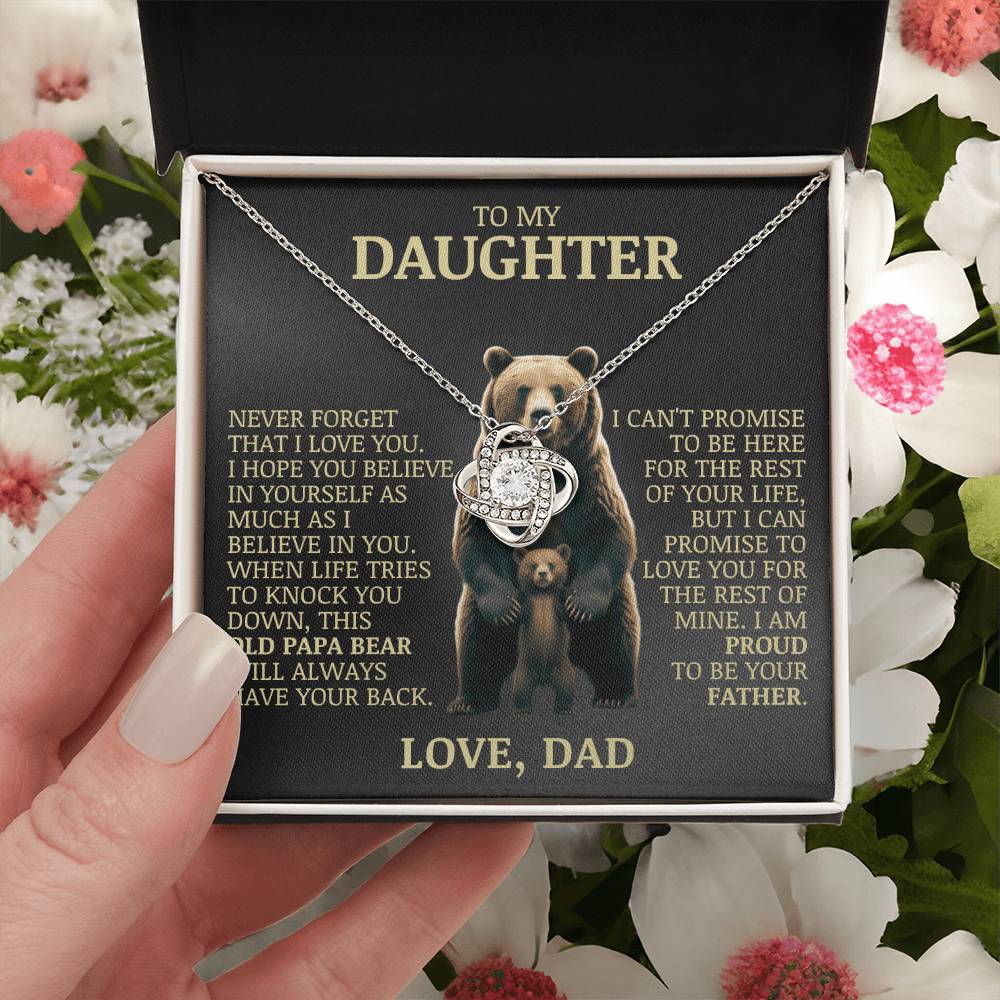 To My Daughter "Papa Bear Will Always Have Your Back" Love Knot Necklace