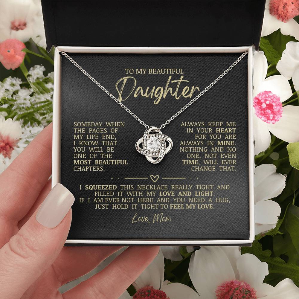 To My Beautiful Daughter "Always Keep Me In Your Heart" Love Knot Necklace