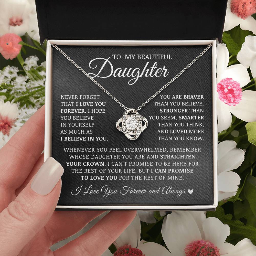 To My Beautiful Daughter "Never Forget That I Love You Forever" Love Knot Necklace