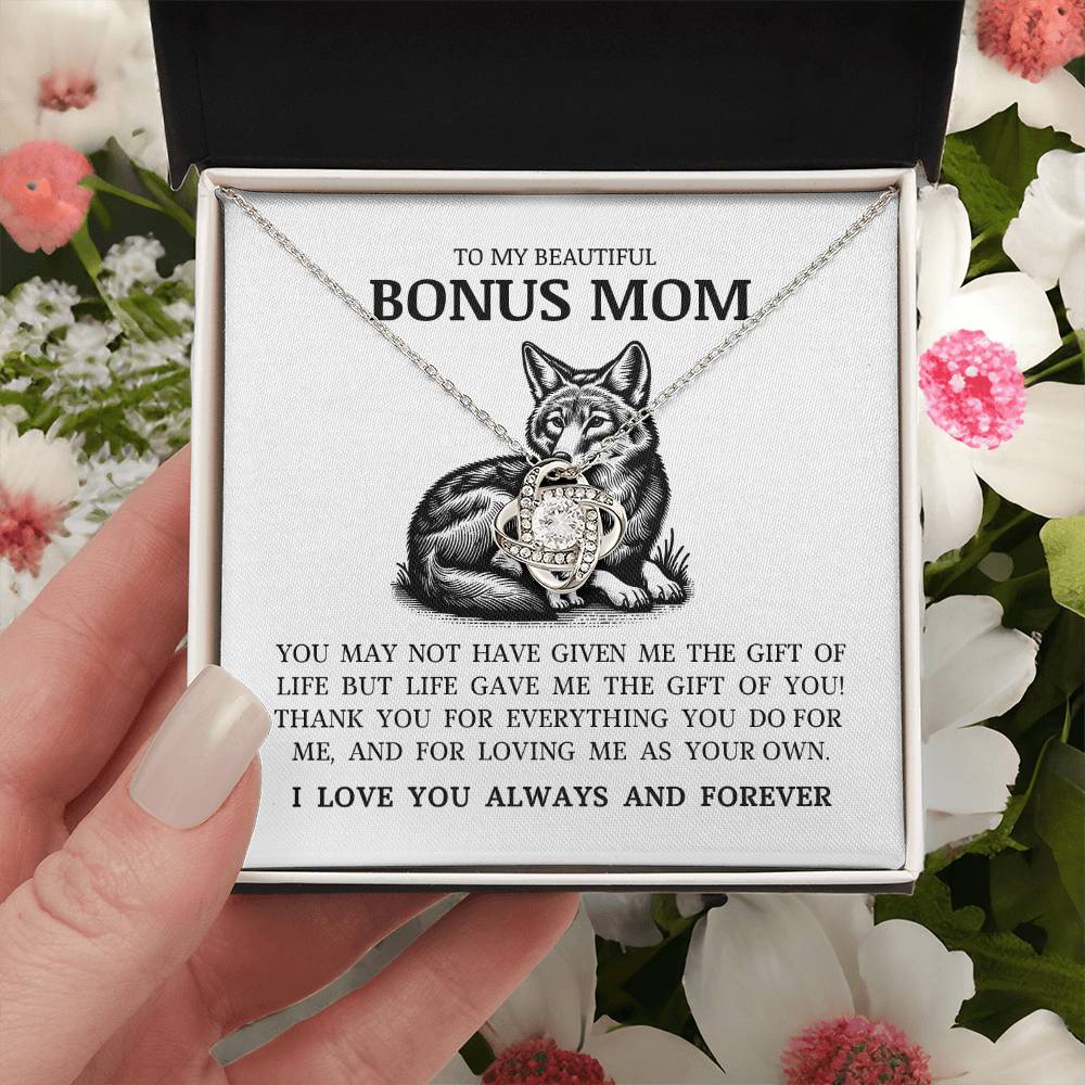 To My Bonus Mom "I Love You Always and Forever" Love Knot Necklace