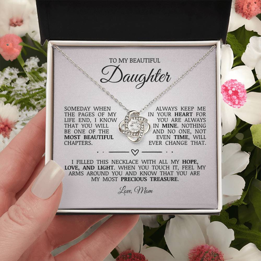 To My Beautiful Daughter "Always Keep Me In Your Heart" Love Knot Necklace
