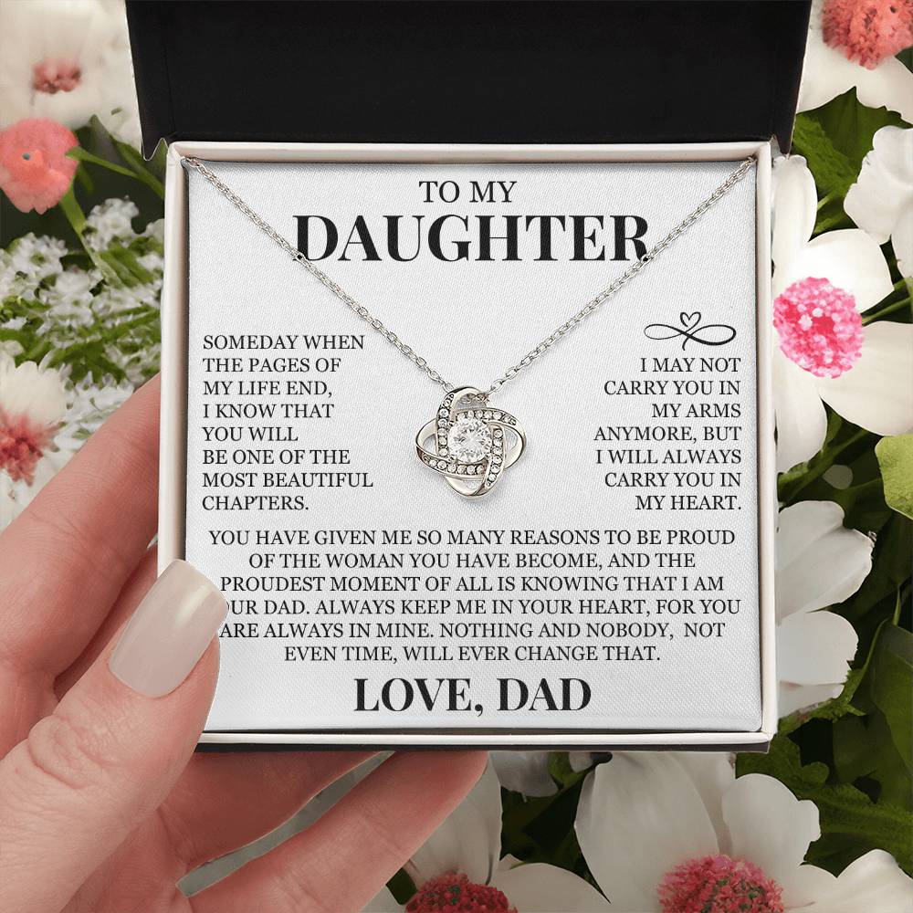 To My Daughter "I Will Always Carry You In My Heart" Love Knot Necklace