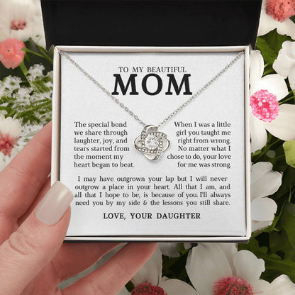 To My Beautiful Mom "I Love You" Love Knot Necklace