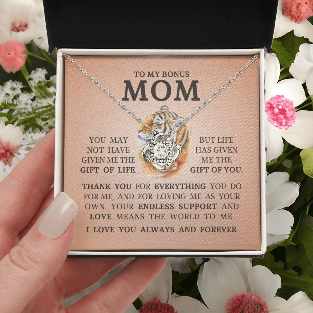 To My Bonus Mom "I Love You Always and Forever" Love Knot Necklace