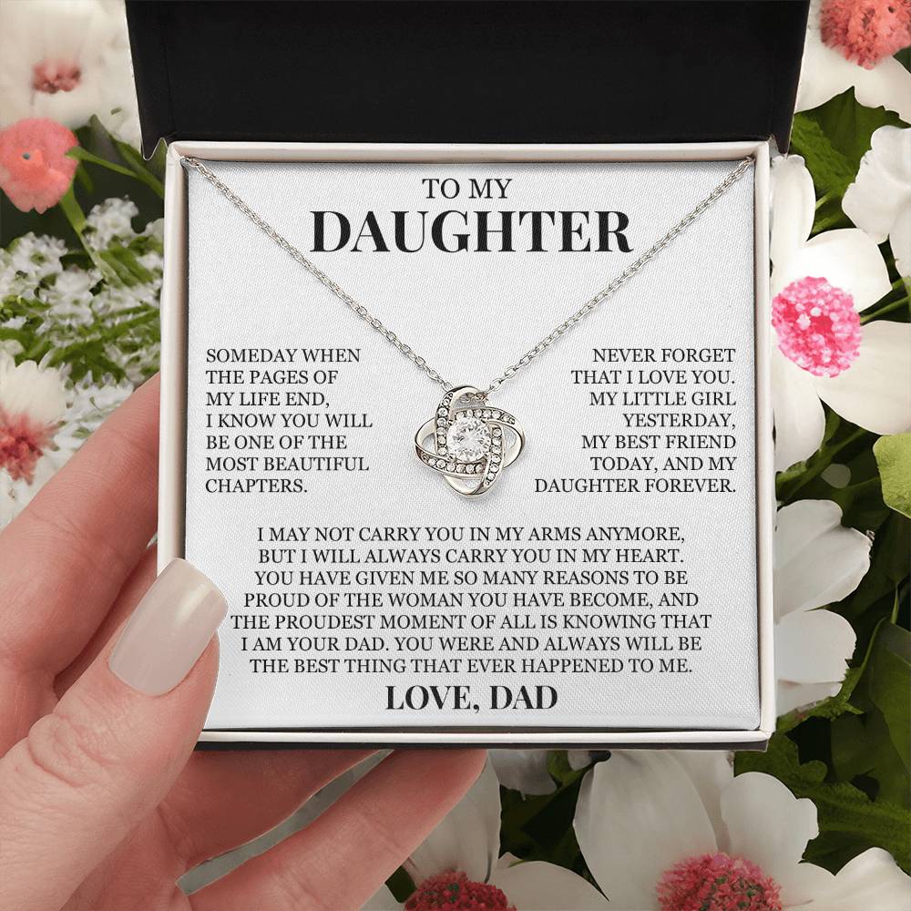 To My Daughter "Never Forget That I Love You" Love Knot Necklace