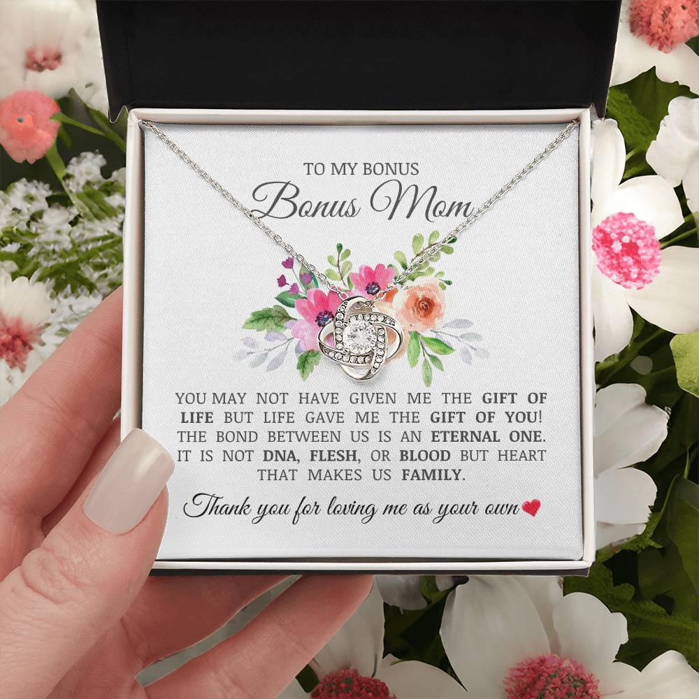 To My Bonus Mom "Thank You For Loving Me As Your Own" Love Knot Necklace