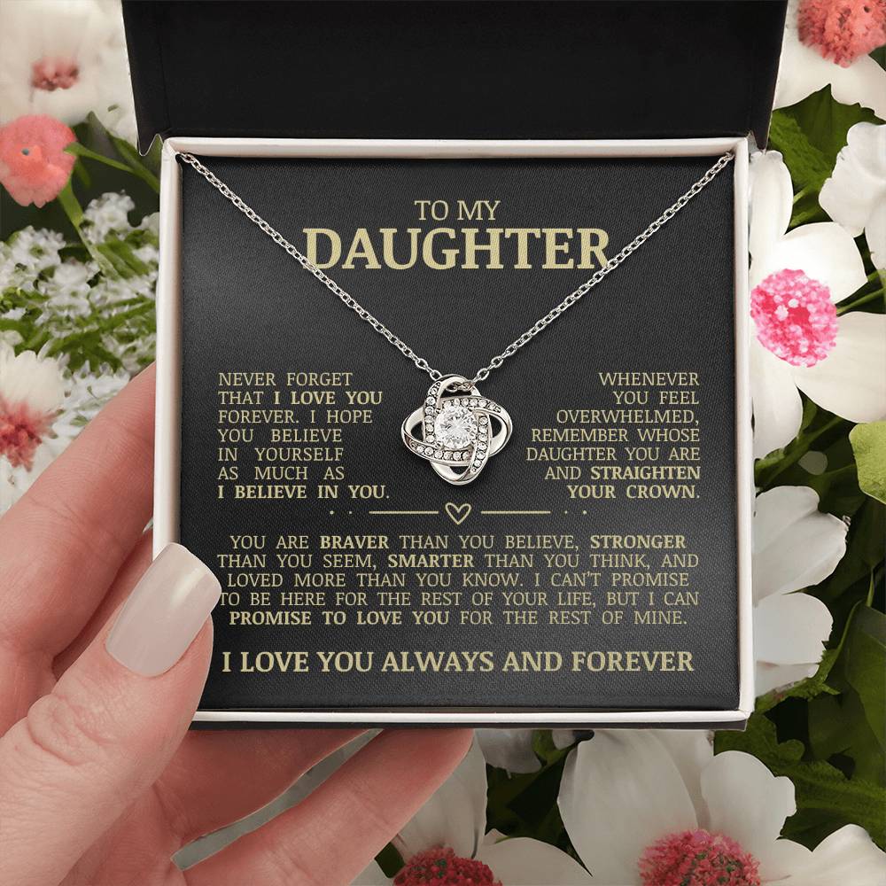 To My Daughter "Never Forget That I Love You" Love Knot Necklace