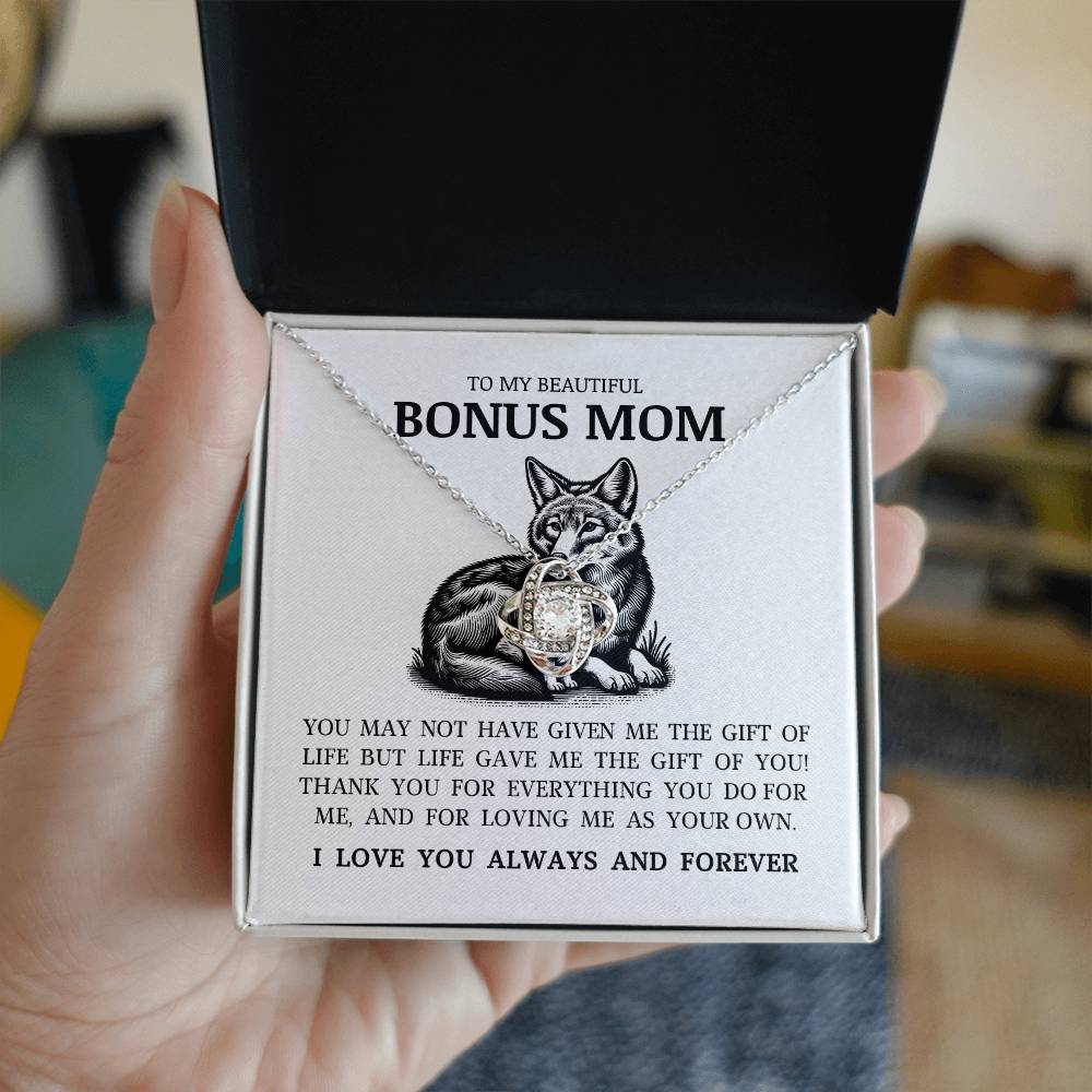 To My Bonus Mom "I Love You Always and Forever" Love Knot Necklace