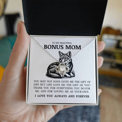 To My Bonus Mom "I Love You Always and Forever" Love Knot Necklace