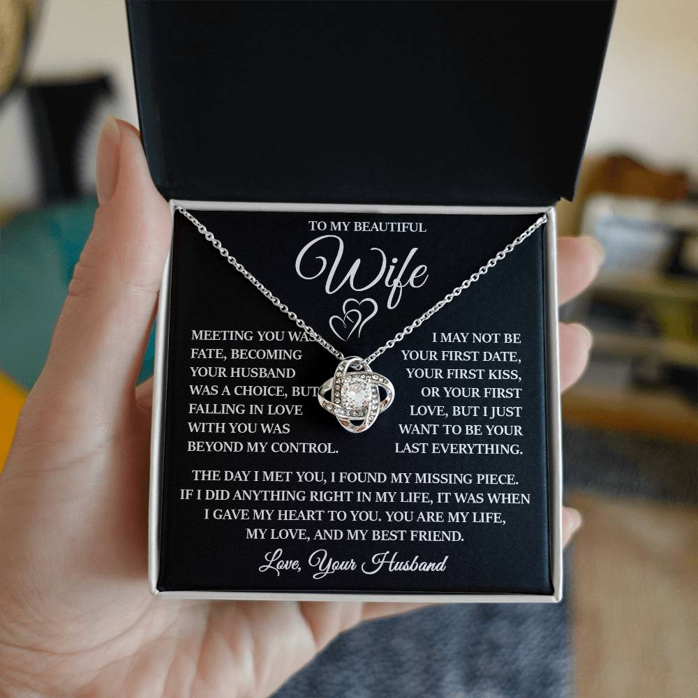 To My Beautiful Wife "I Gave My Heart To You" Love Knot Necklace