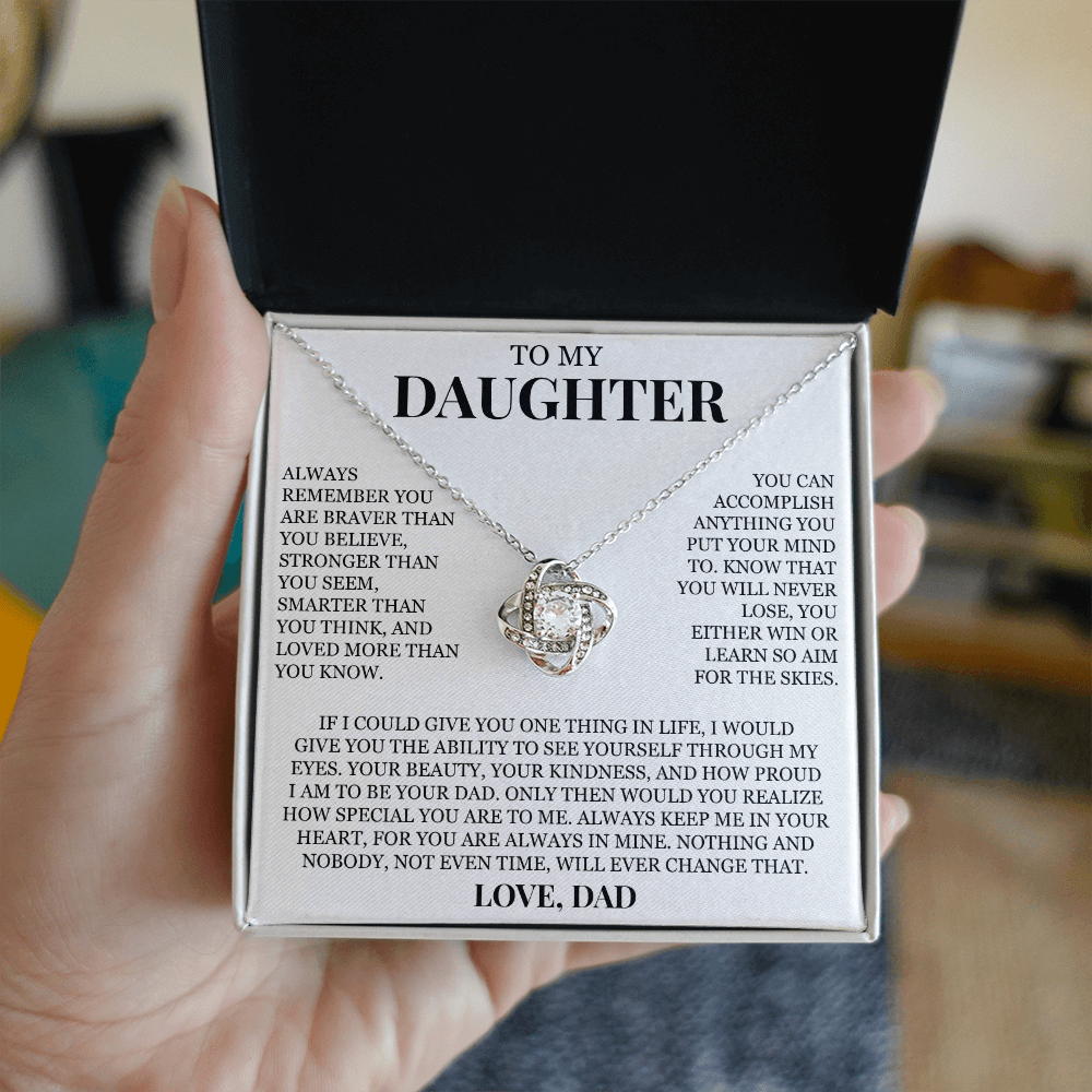 To My Daughter "Always Keep Me In Your Heart" Love Knot Necklace