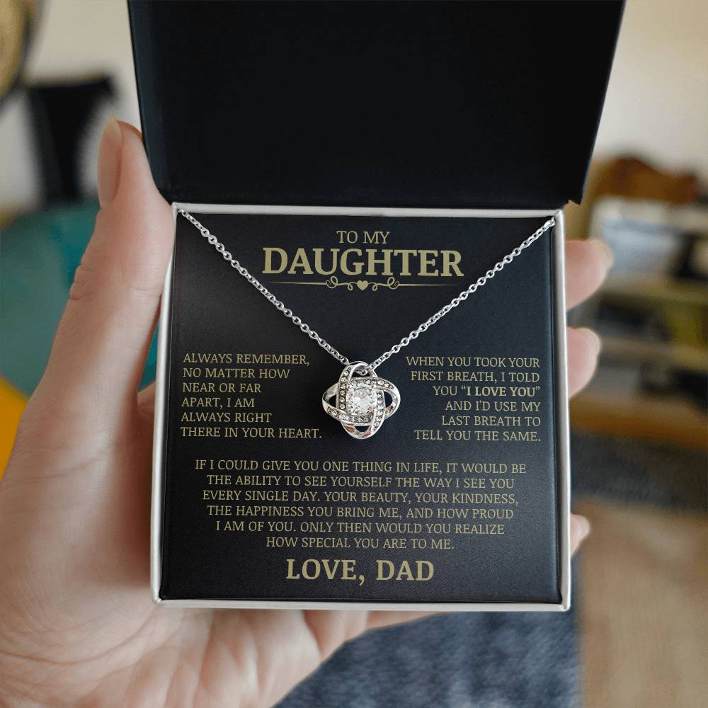 To My Daughter "Always Right There In Your Heart" Love Knot Necklace