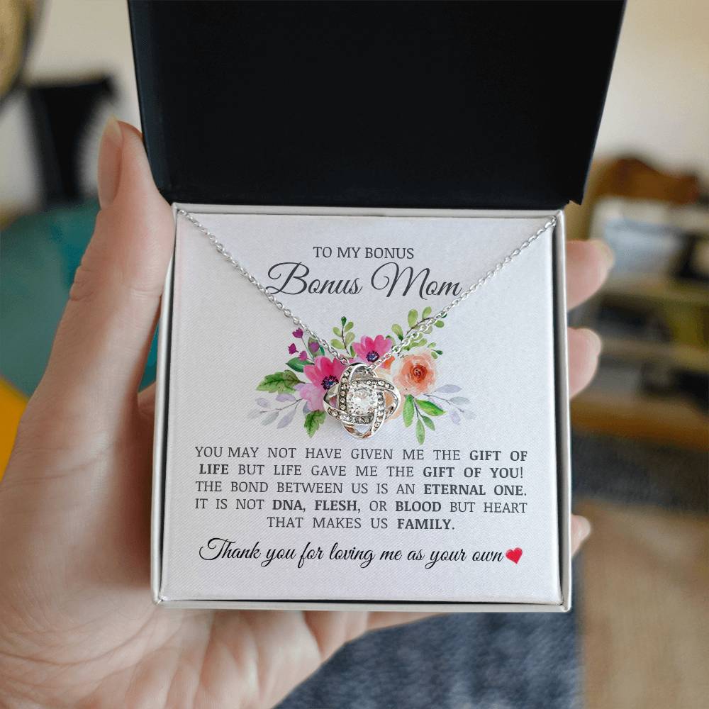 To My Bonus Mom "Thank You For Loving Me As Your Own" Love Knot Necklace