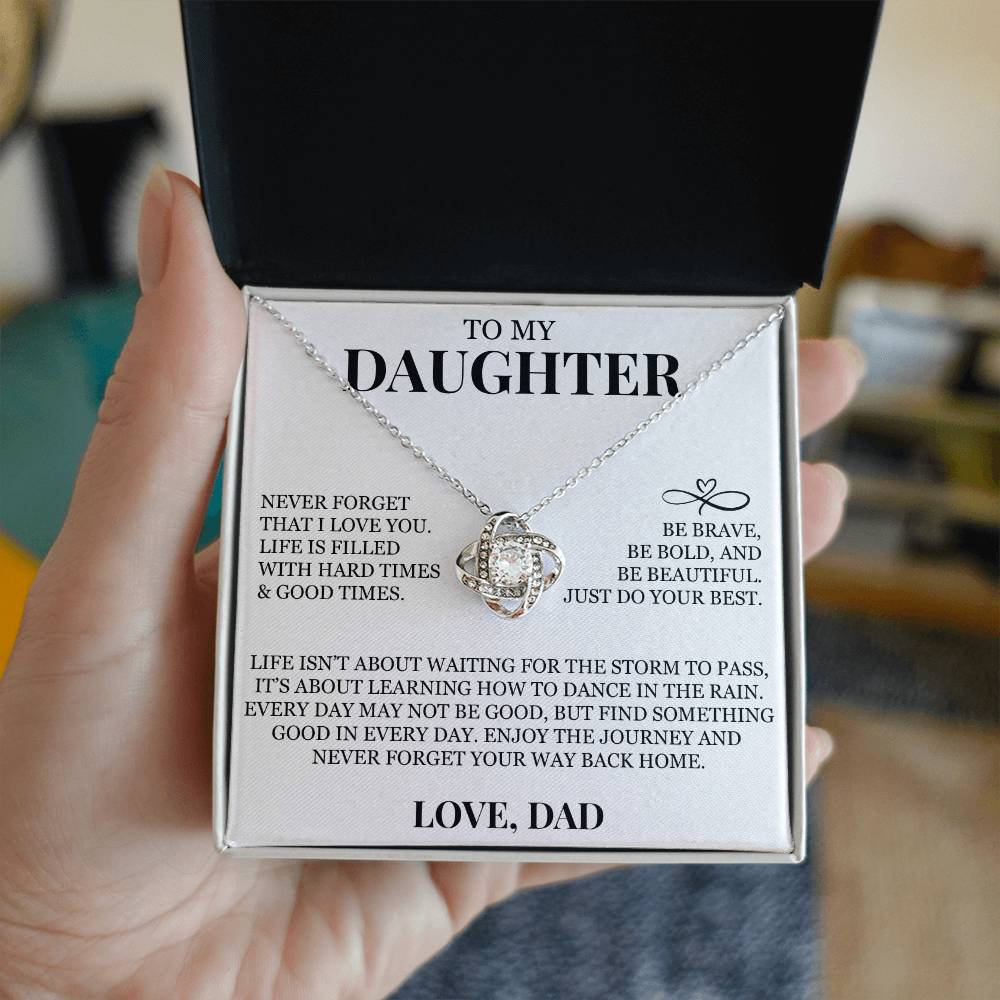 To My Daughter "Never Forget That I Love You" Love Knot Necklace