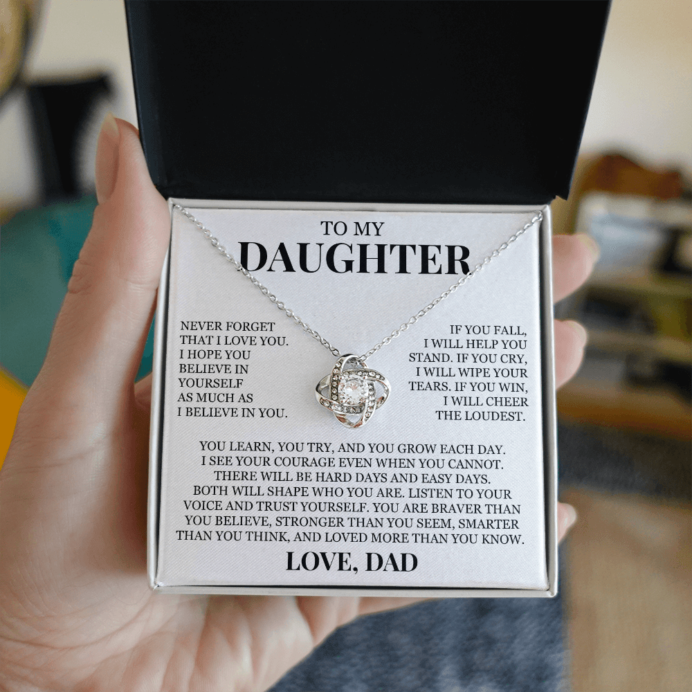 To My Daughter "Never Forget That I Love You" Love Knot Necklace