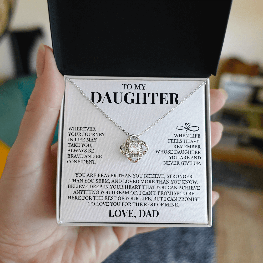 To My Daughter "Never Give Up" Love Knot Necklace