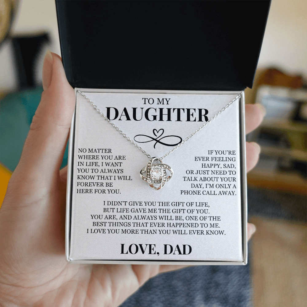 To My Daughter "Life Gave Me The Gift of You" Love Knot Necklace