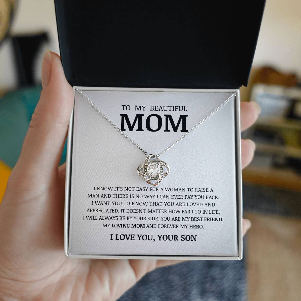 To My Beautiful Mom, Love Knot Necklace