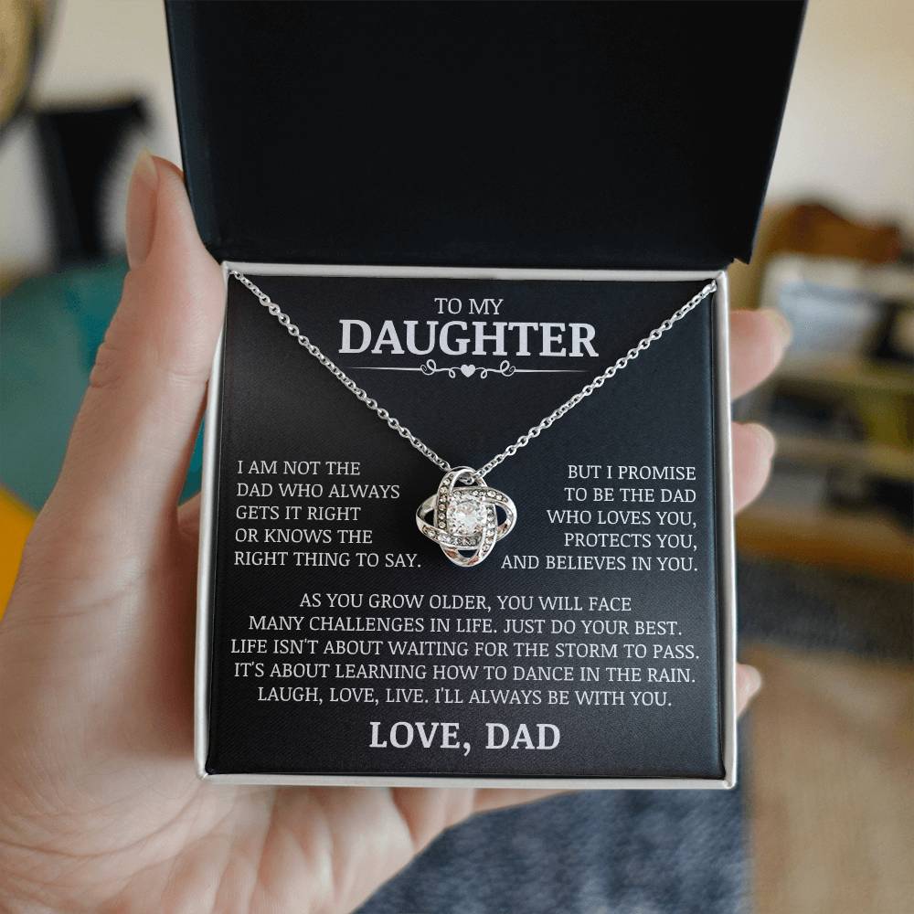 To My Daughter "Laugh, Love, Live" Love Knot Necklace