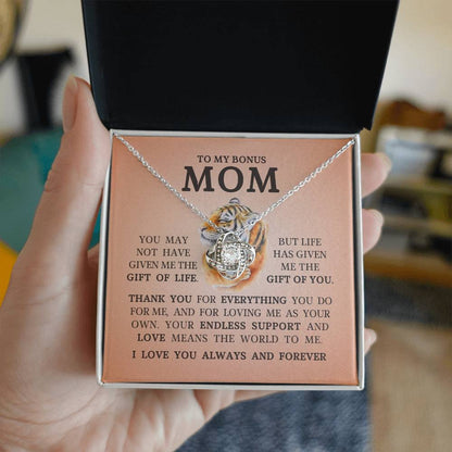 To My Bonus Mom "I Love You Always and Forever" Love Knot Necklace