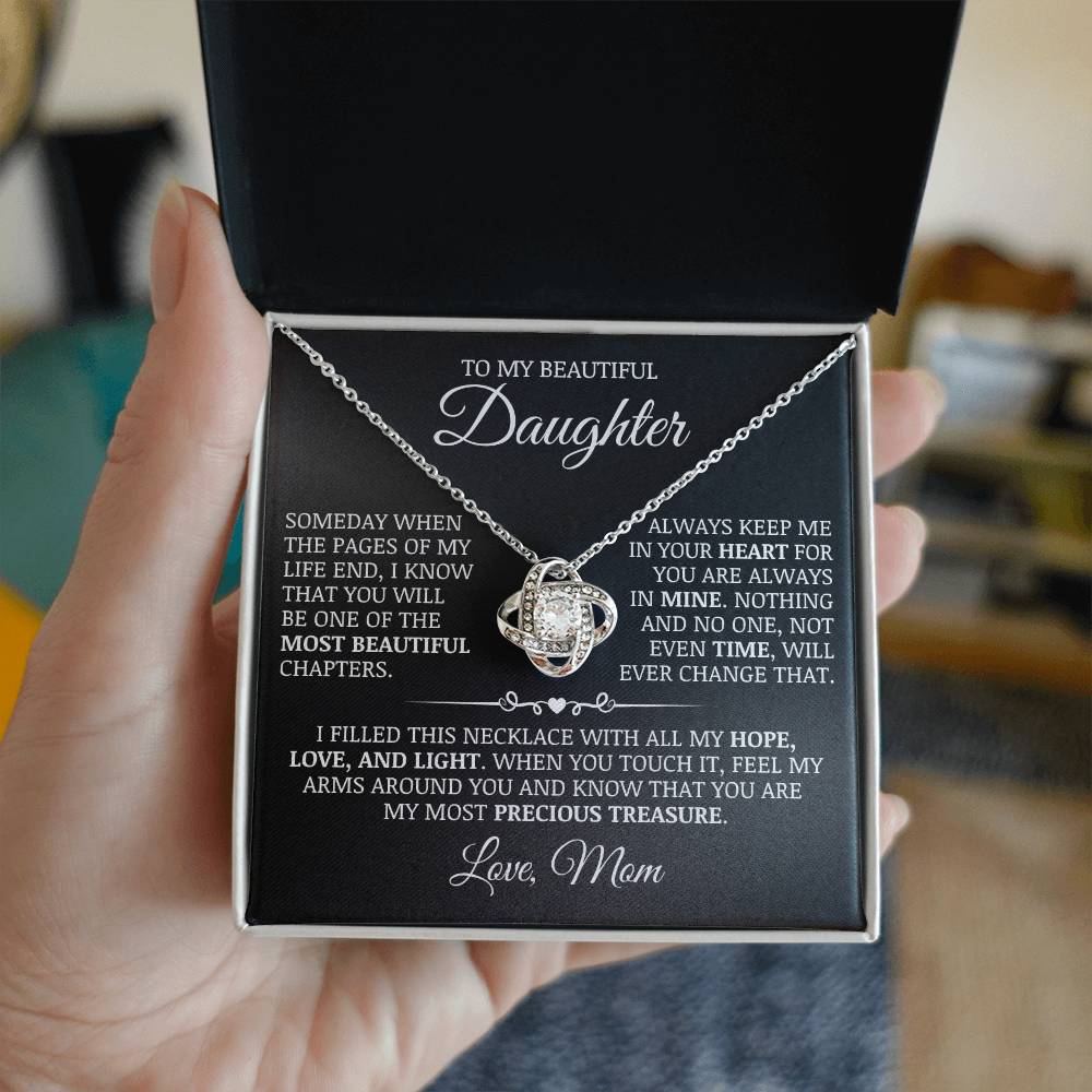 To My Daughter "Always Keep Me In Your Heart" Love Knot Necklace