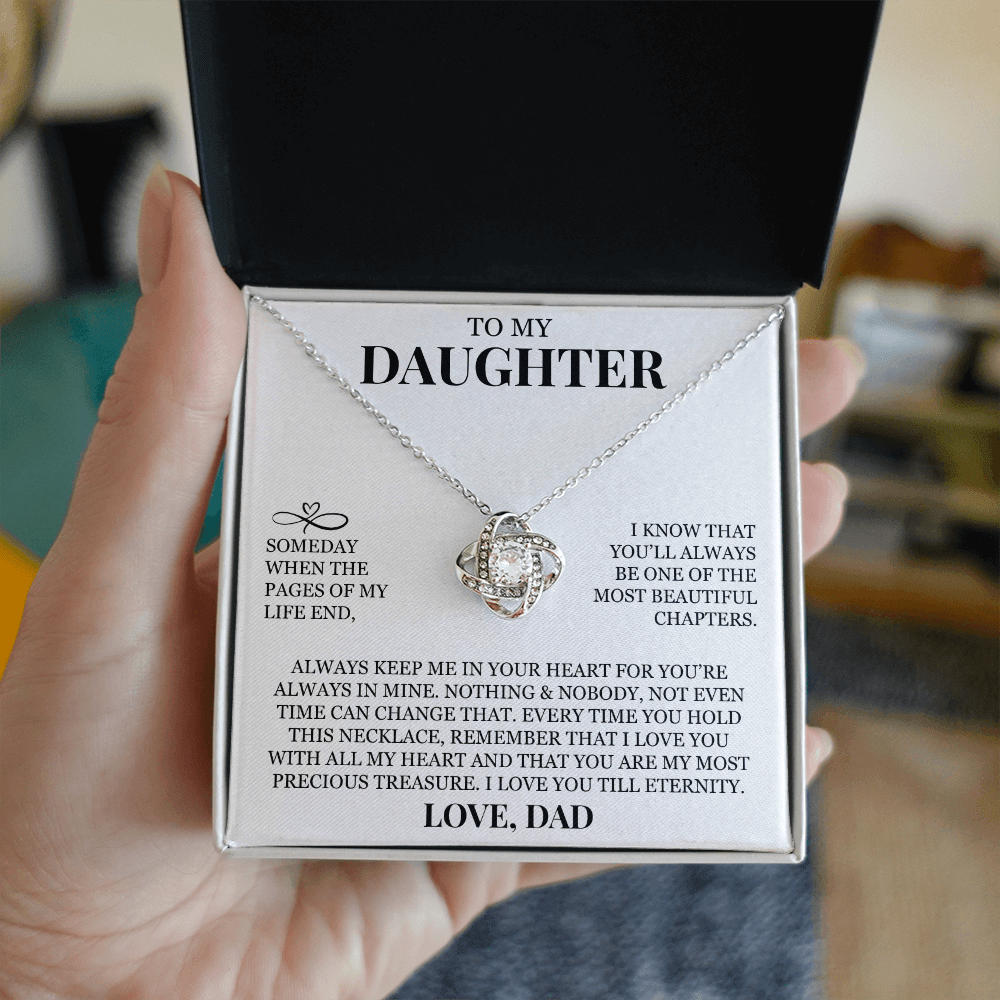 To My Daughter "Always Keep Me In Your Heart" Love Knot Necklace