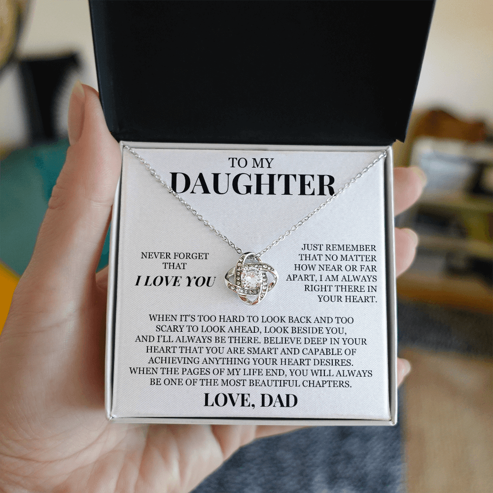 To My Daughter "Never Forget That I Love You" Love Knot Necklace